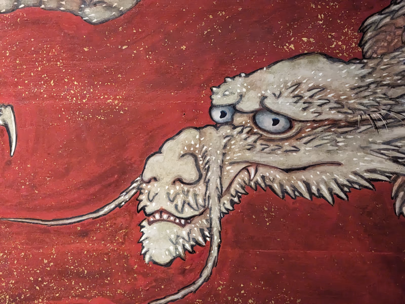 A close-up of a dragon's head