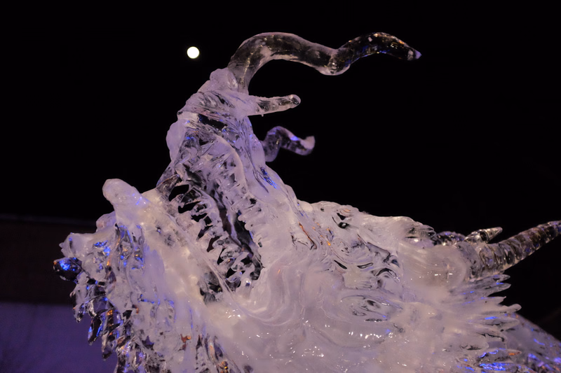 A high-speed photograph captures a dynamic splash of clear water frozen mid-air against a dark background.