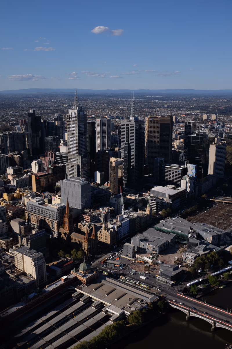 Aerial view of the cityscape near Southbank, Victoria, Australia