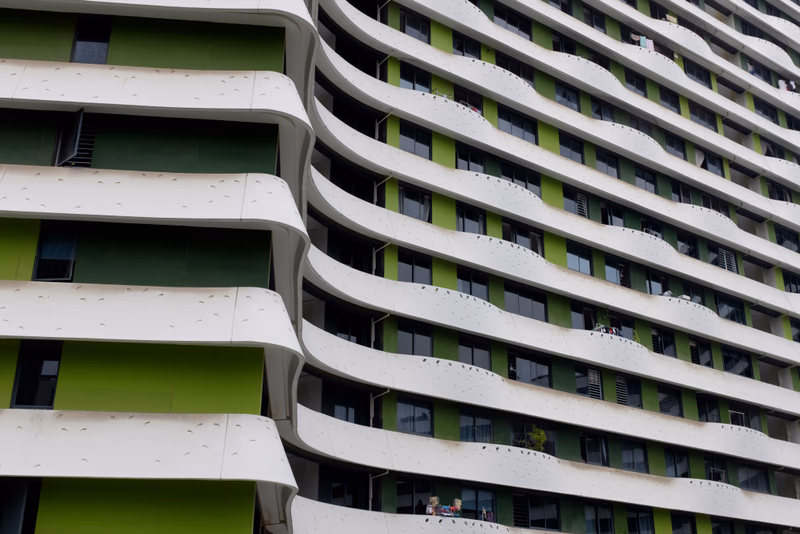 A modern building with a unique architectural design.