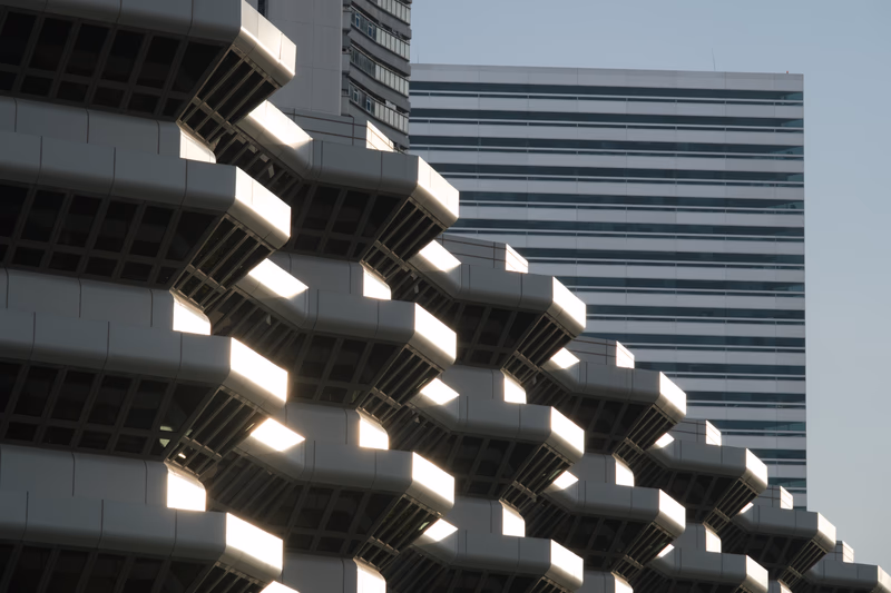 A modern architectural structure with a unique design