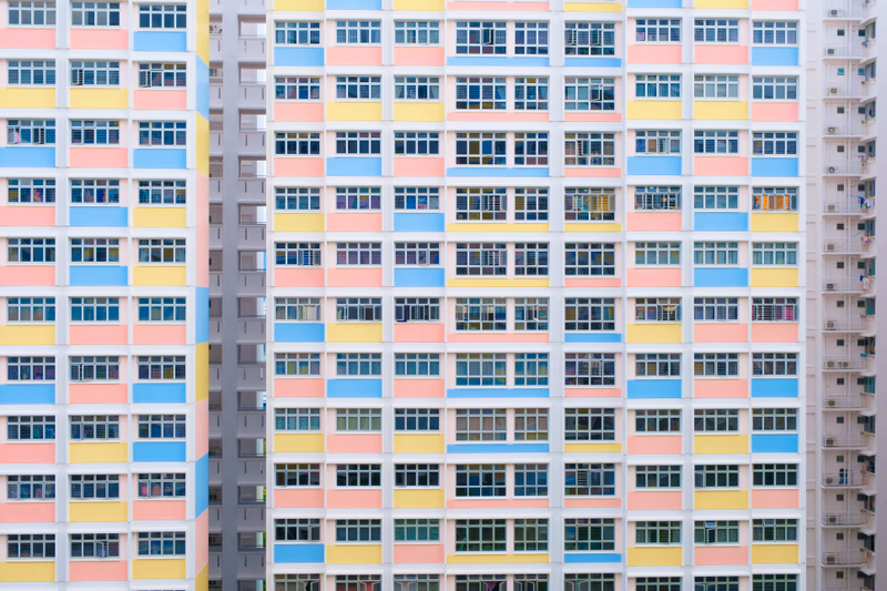 A colorful apartment building in Singapore.