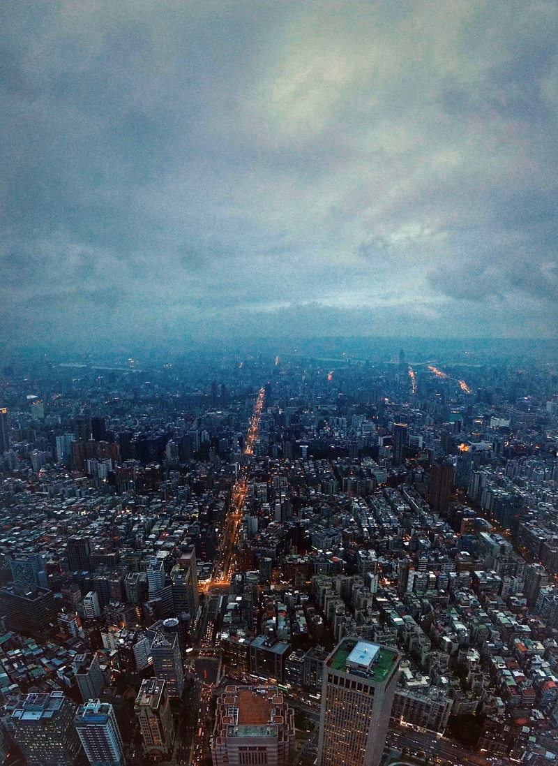 Aerial view of the city at night